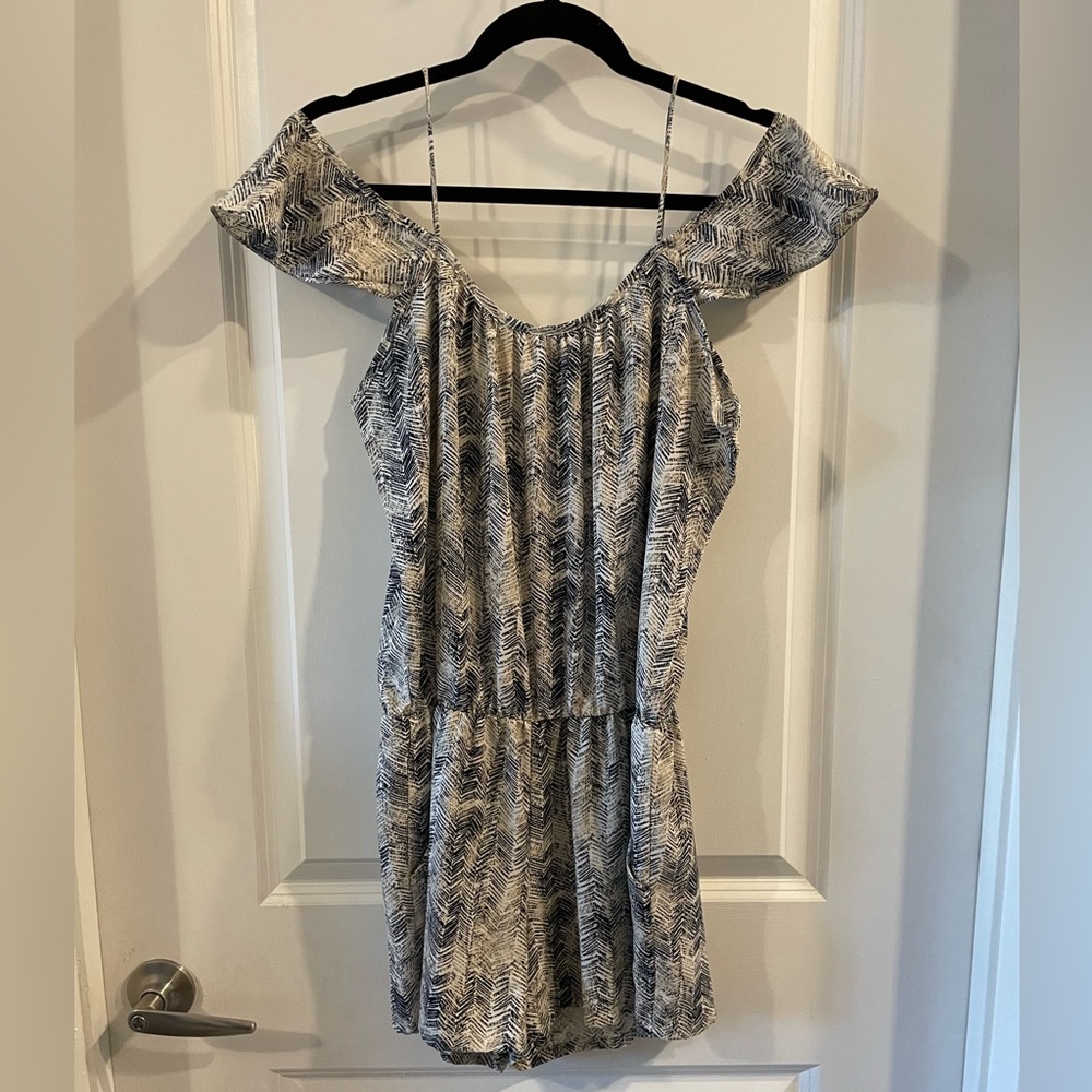 Blue and white patterned romper